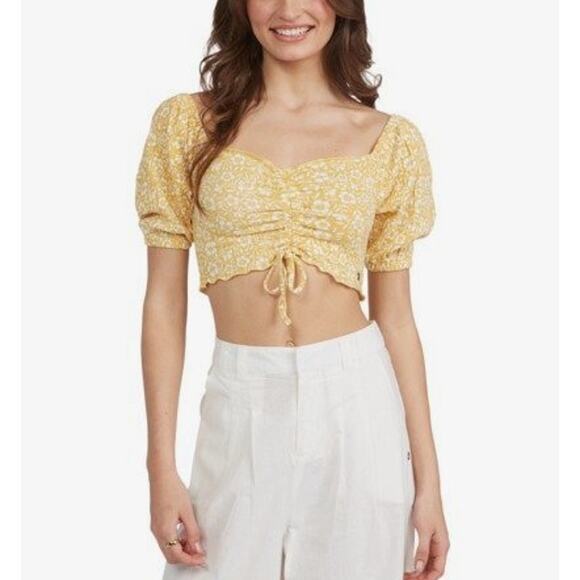 NWT Roxy Flirty Walk Crop Top, Off the Shoulder,‎ Puffed Short Sleeves, sz M - Picture 3 of 8